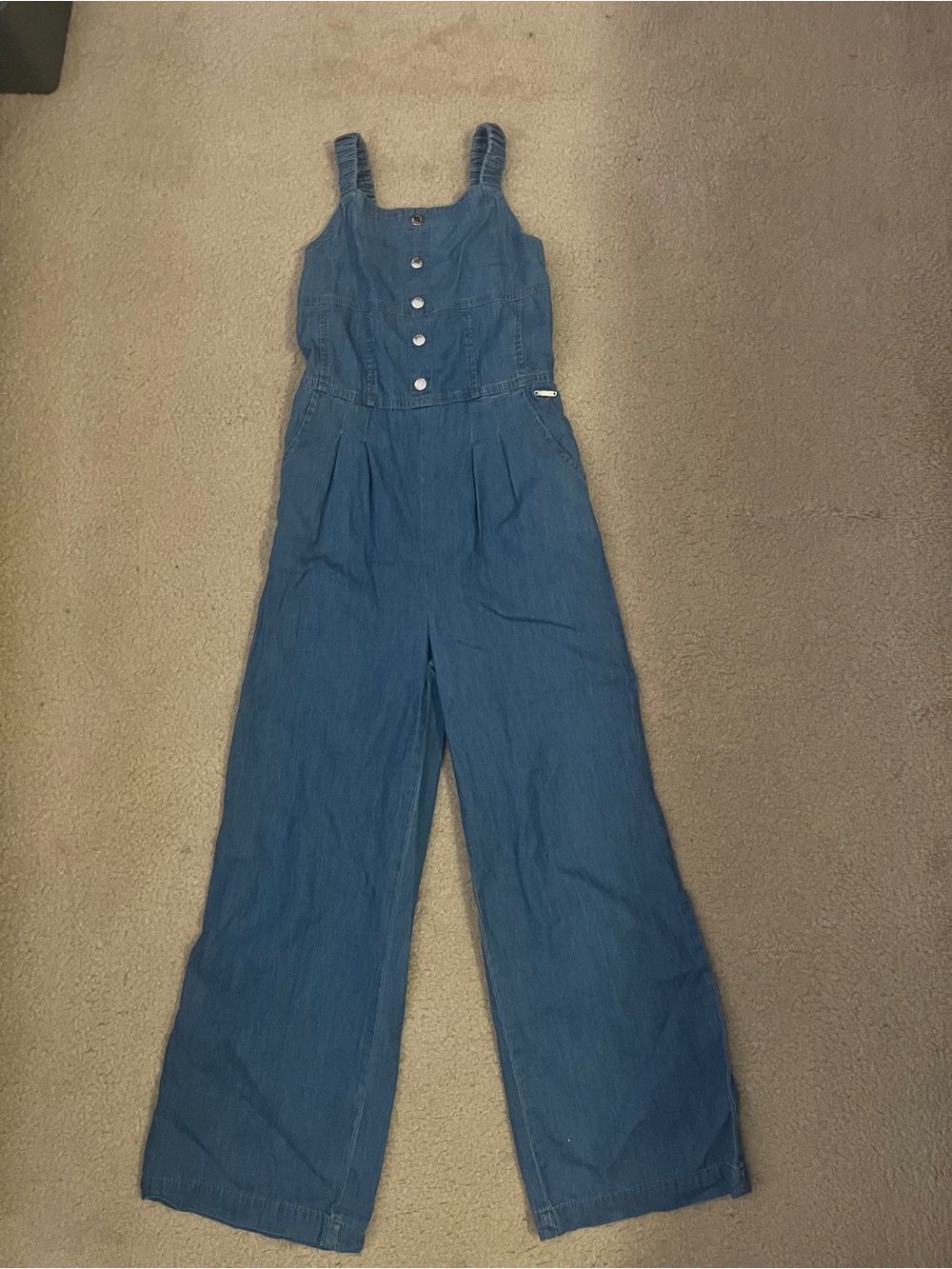 Tahari Girls,10, Denim Button-Front Wide Leg Jumpsuit - Blue